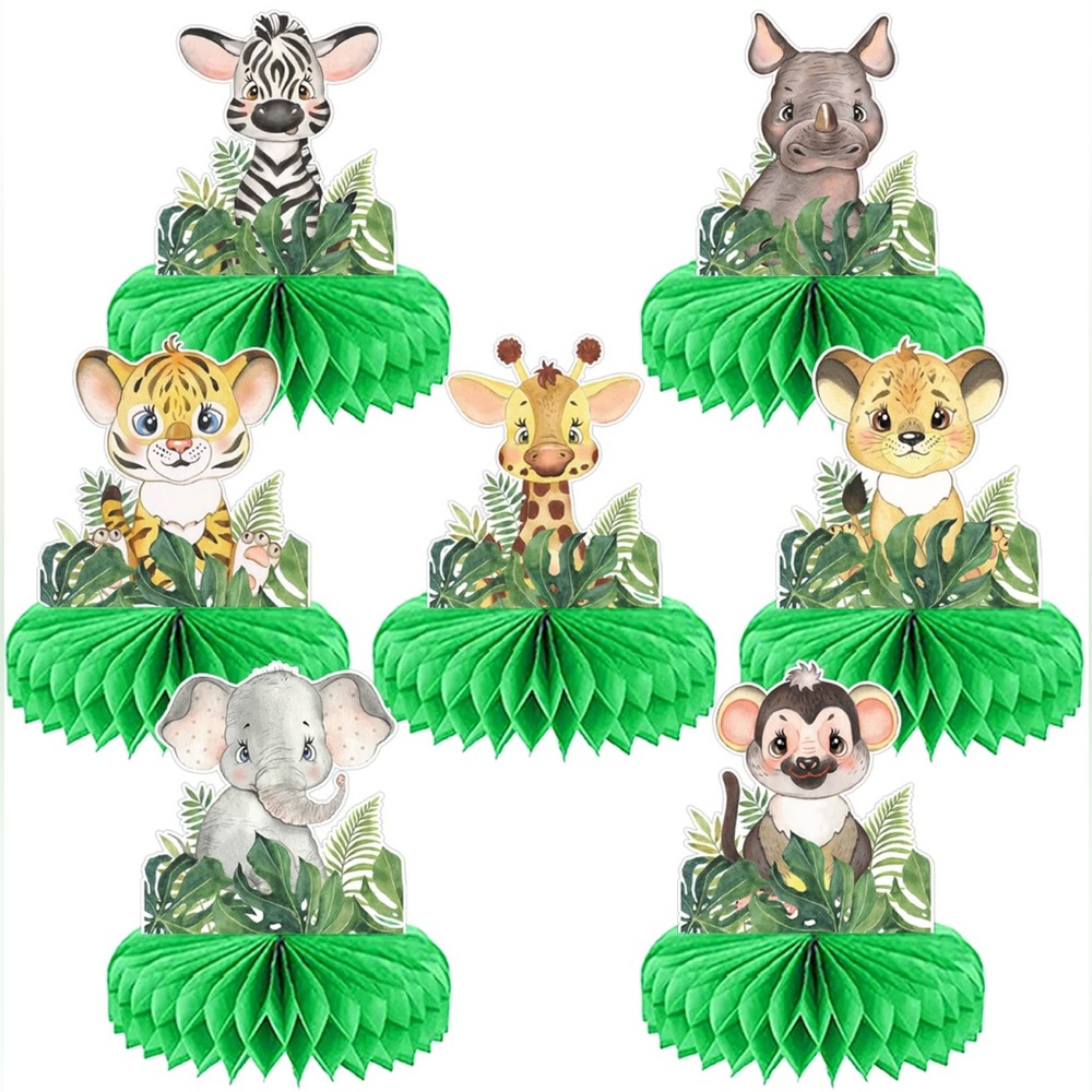 7 Pcs Baby Jungle Animals Honeycomb Centerpieces